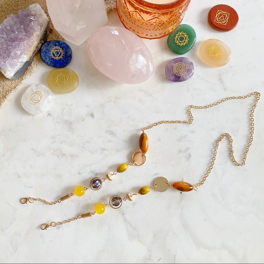 3/$15 Yellow & Gold Beaded Face Mask Chain